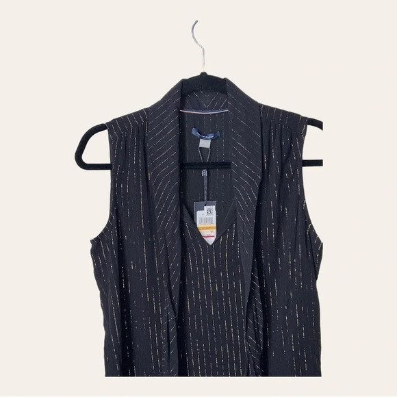NWT TOMMY HILFIGER SIZE SMALL DRESSY TOP BLACK AND GOLD STRIPE V NECKLINE - Picture 4 of 11